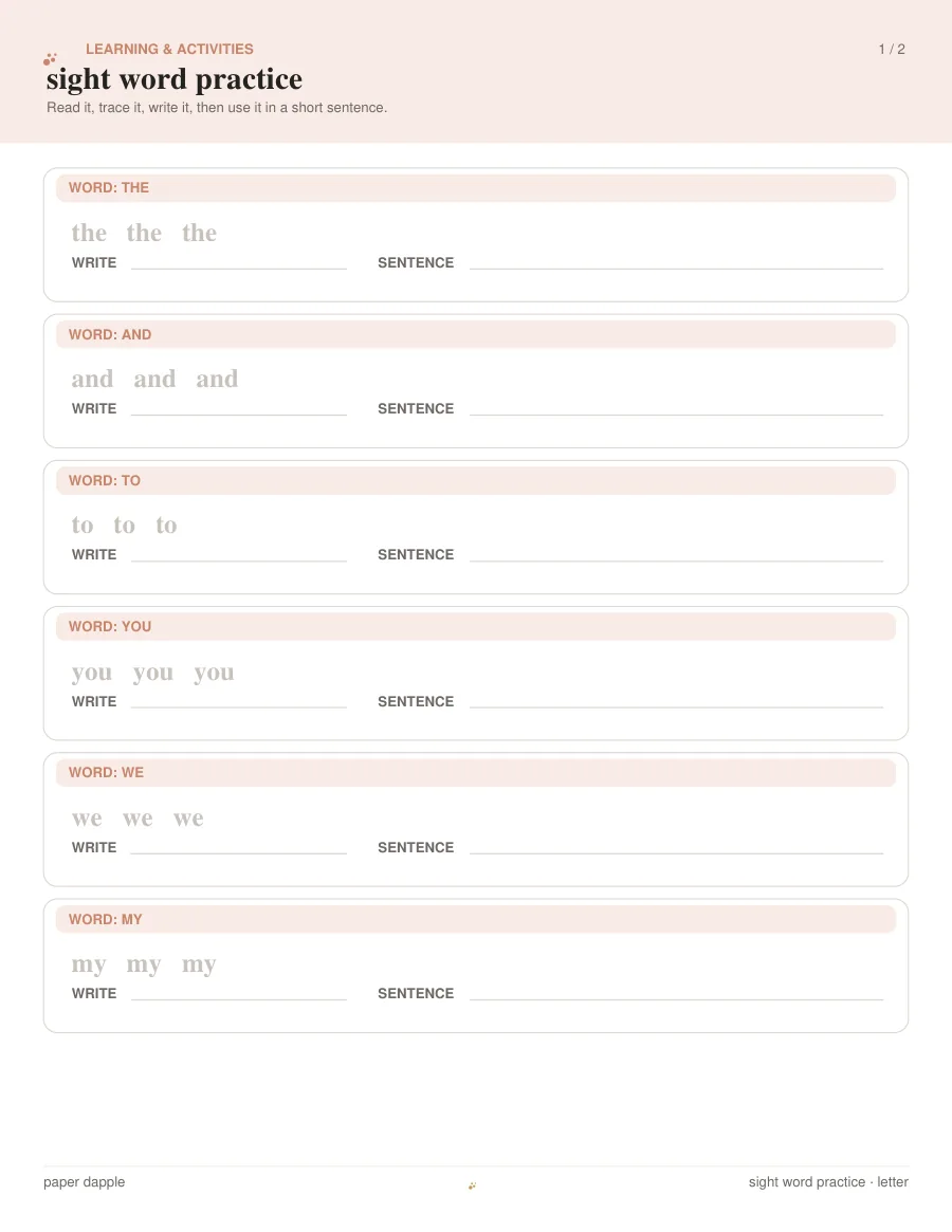 Preview of Sight Word Practice