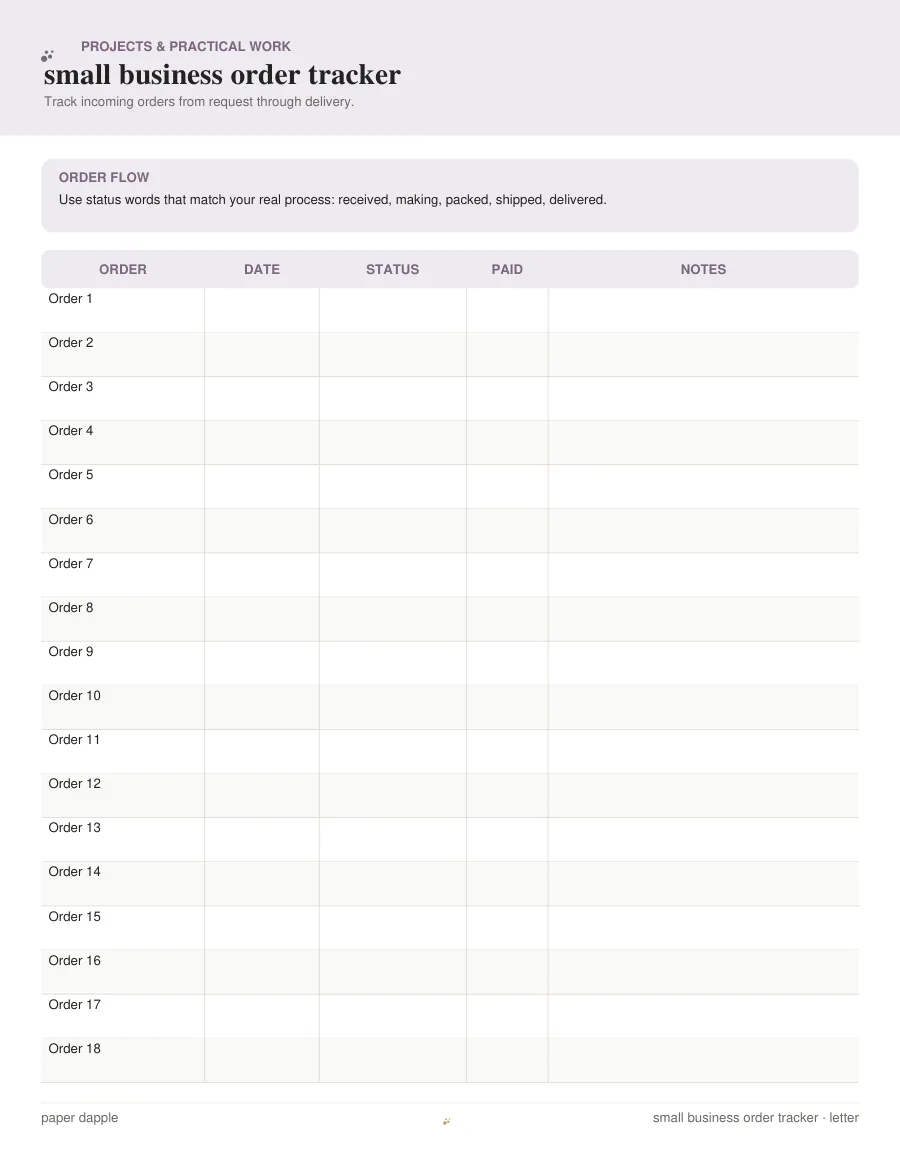 Preview of Small Business Order Tracker