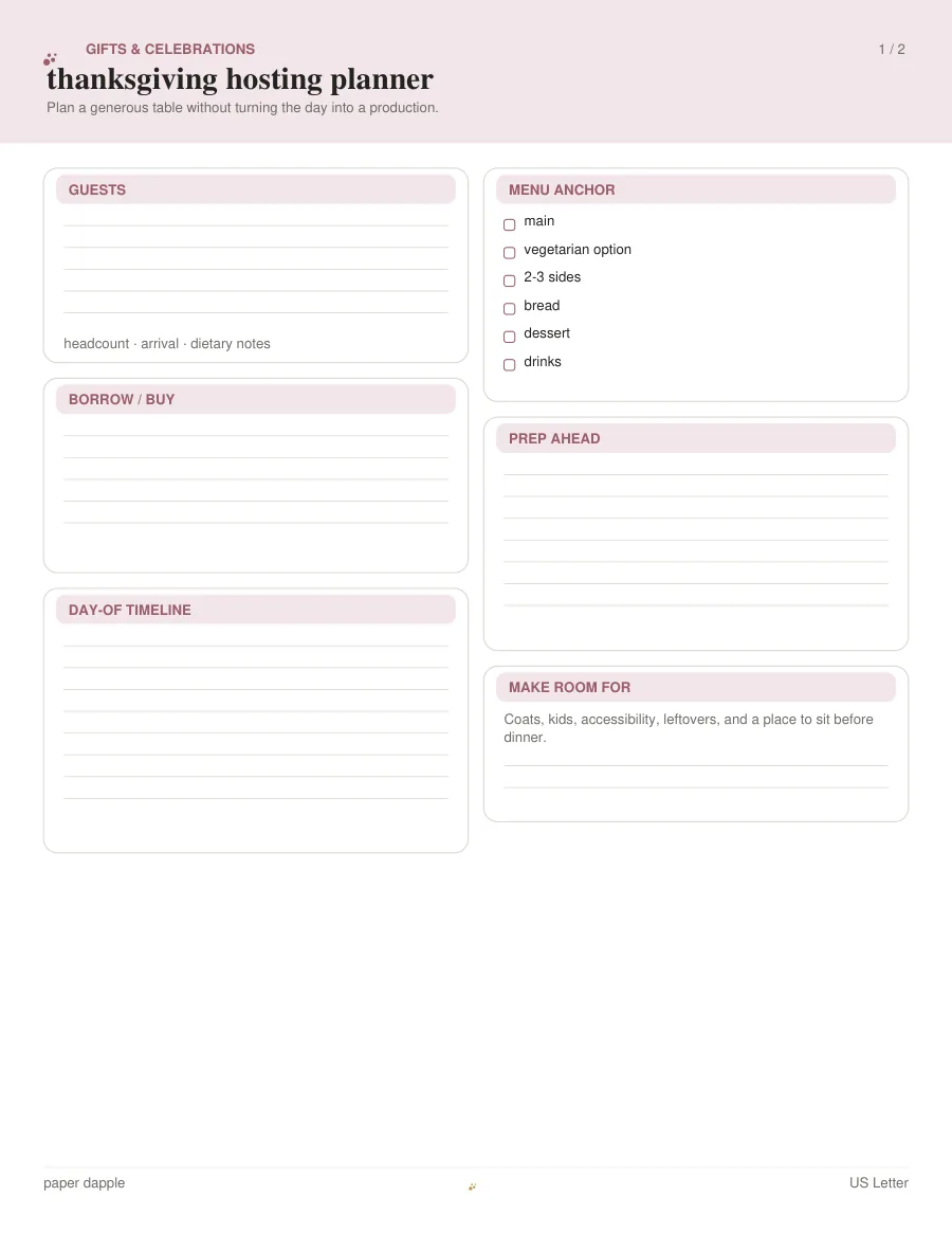 Preview of Thanksgiving hosting planner