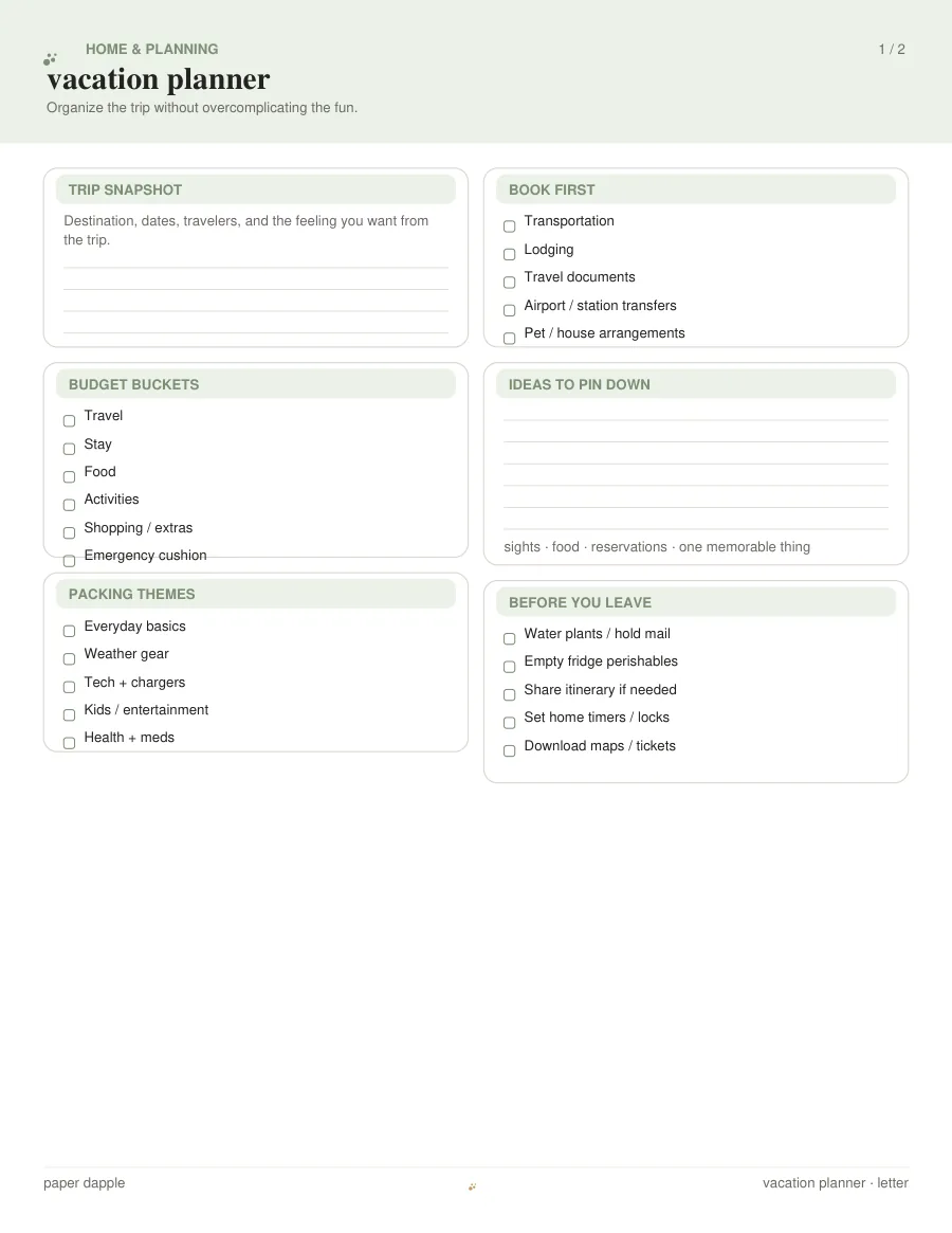 Preview of Vacation Planner