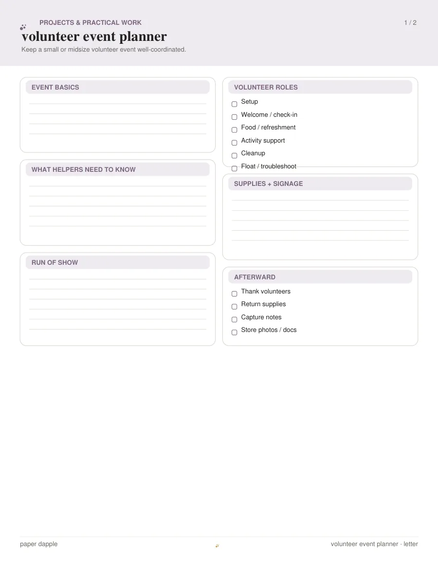 Preview of Volunteer Event Planner