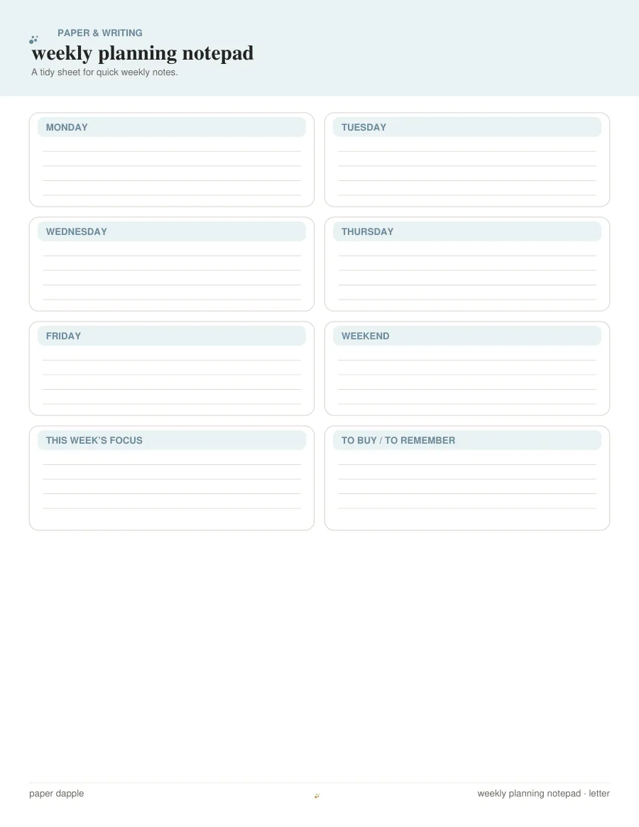 Preview of Weekly Planning Notepad
