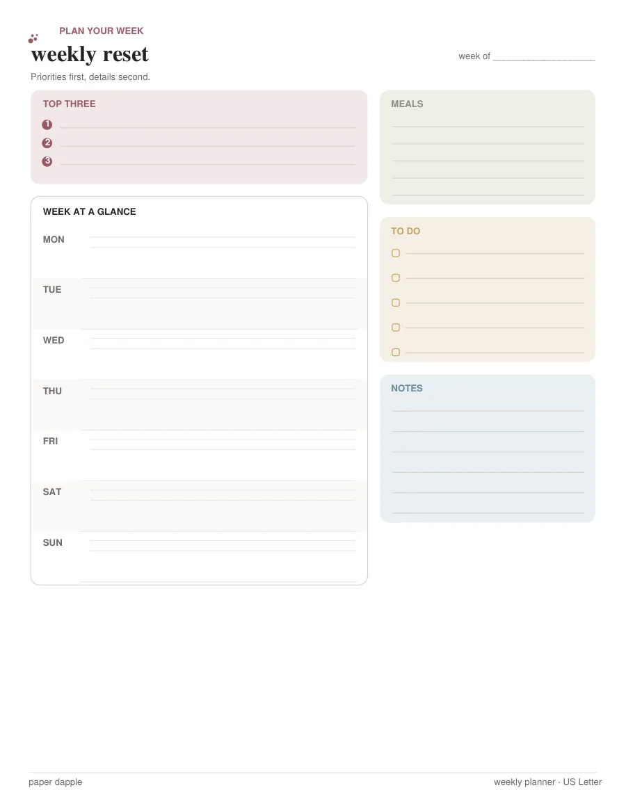 Preview of Weekly Reset Planner