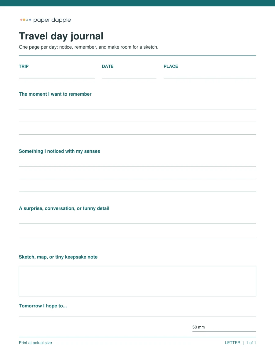 Preview of Travel day journal