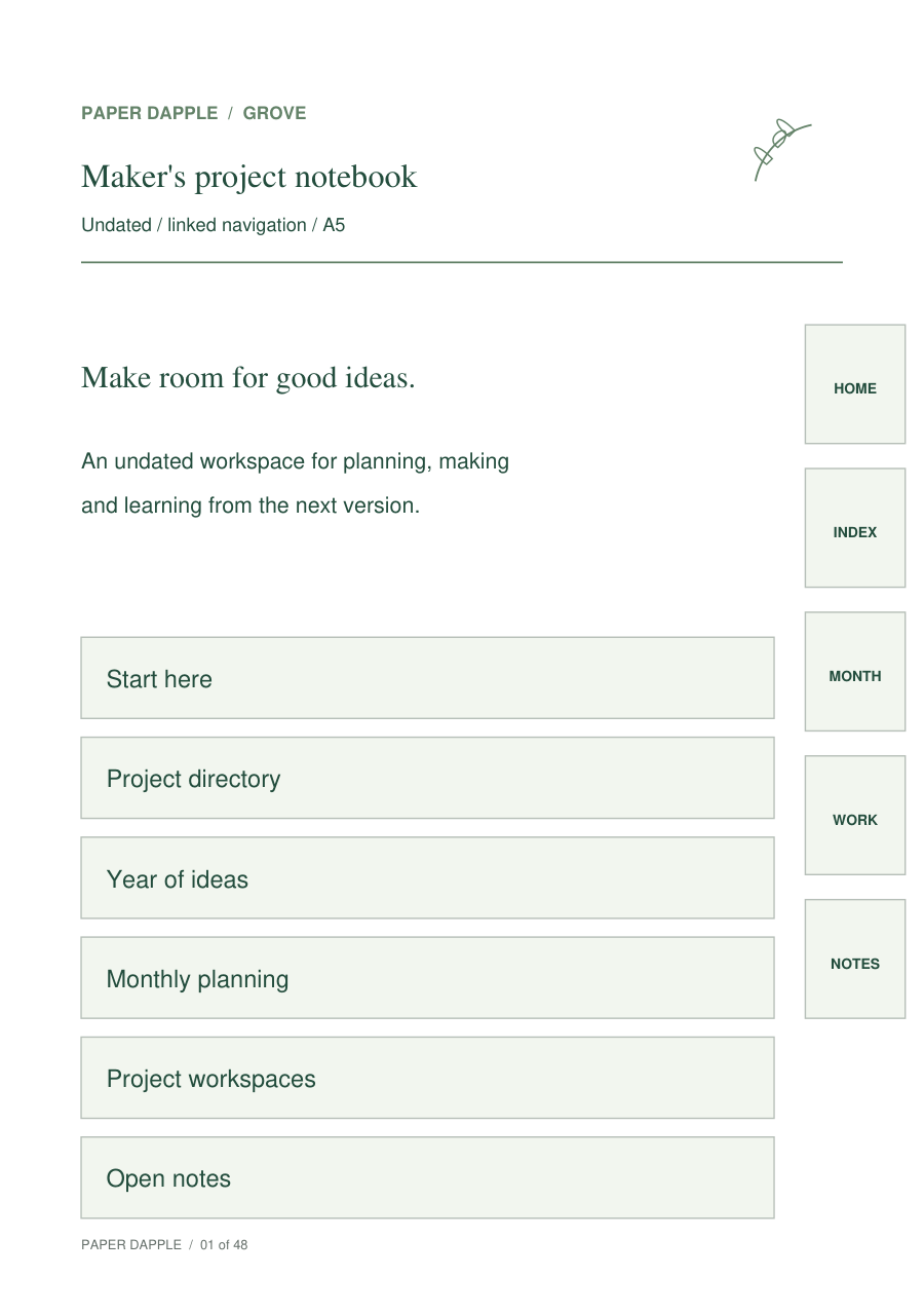 Preview of Undated linked maker project notebook