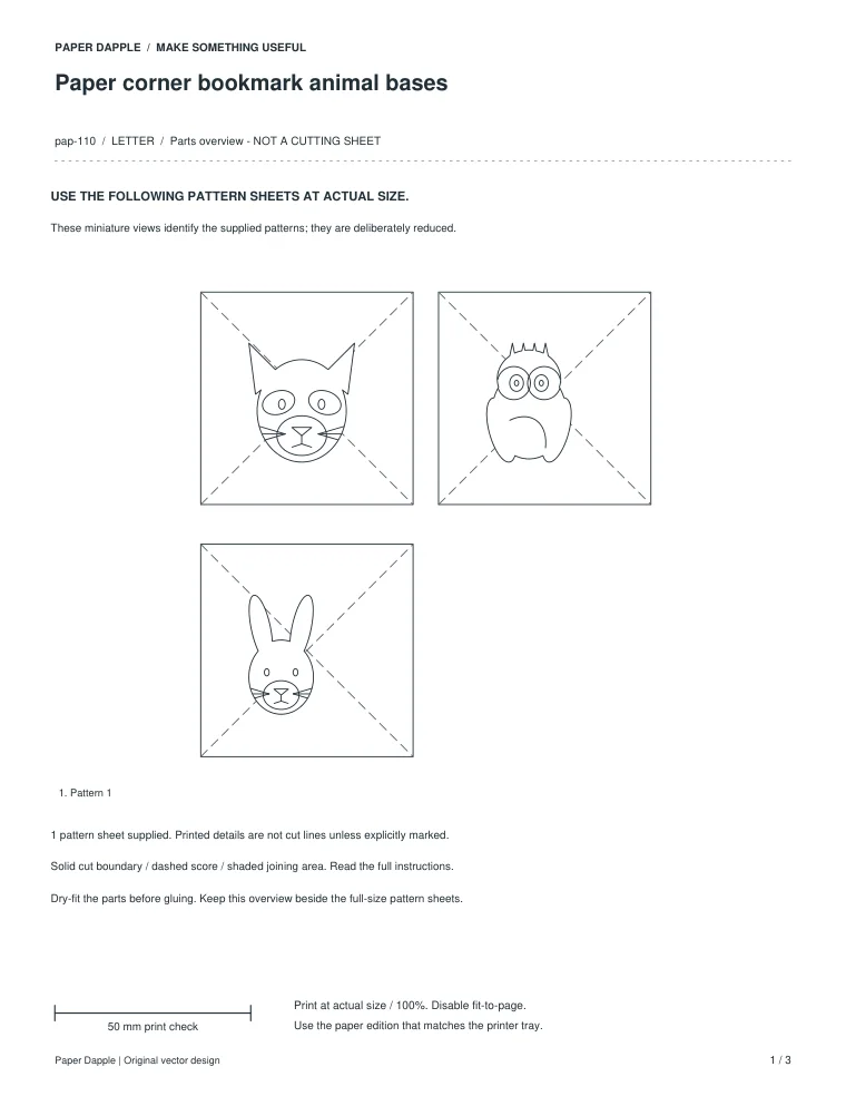 Preview of Paper corner bookmark animal bases