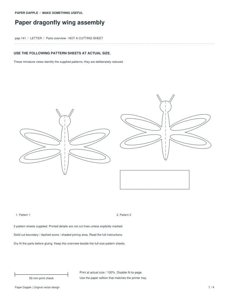 Preview of Paper dragonfly wing assembly