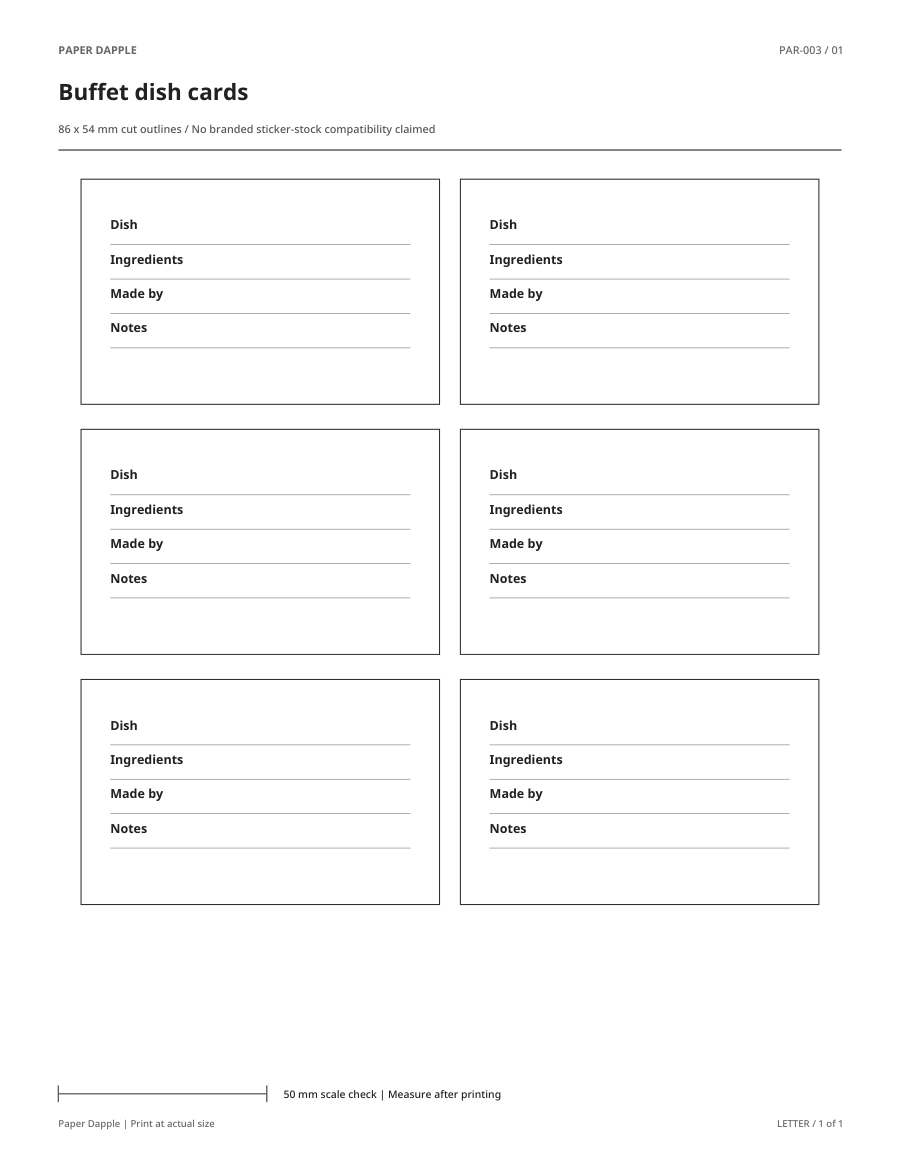 Preview of Buffet dish cards