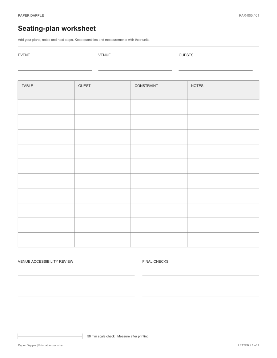Preview of Seating-plan worksheet