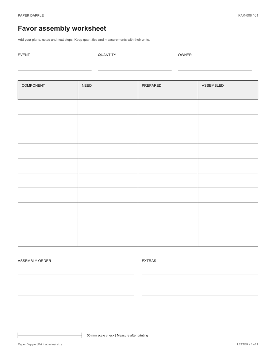 Preview of Favor assembly worksheet