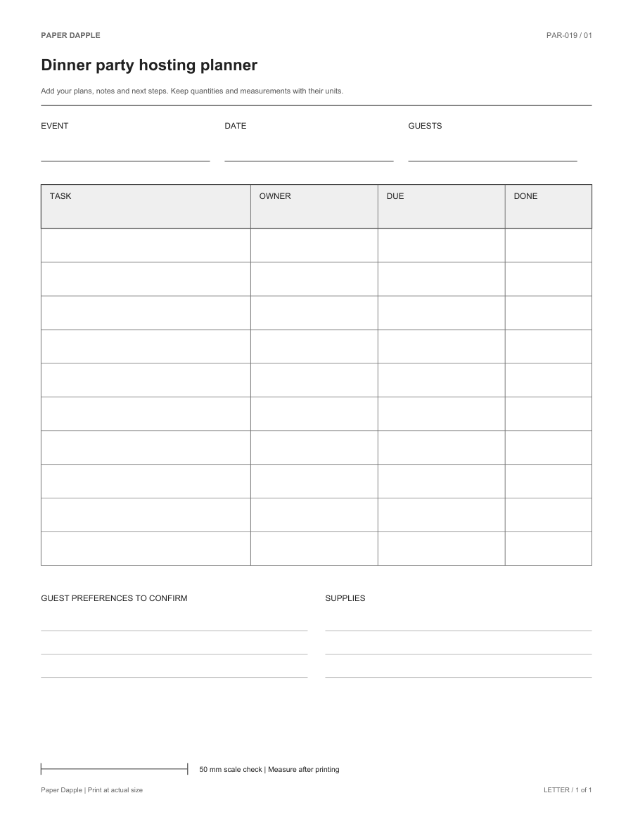 Preview of Dinner party hosting planner