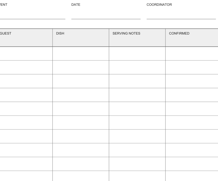 Preview of Potluck coordination sheet