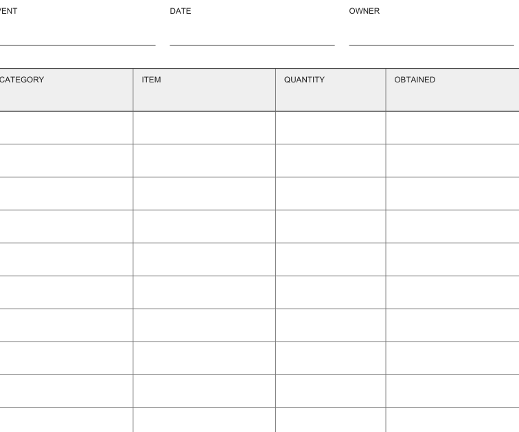 Preview of Party shopping checklist