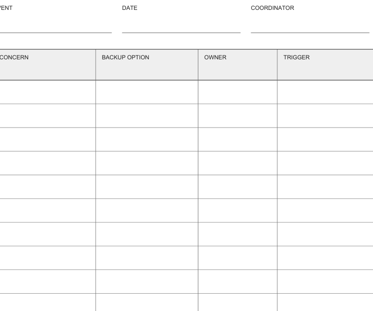 Preview of Party contingency worksheet