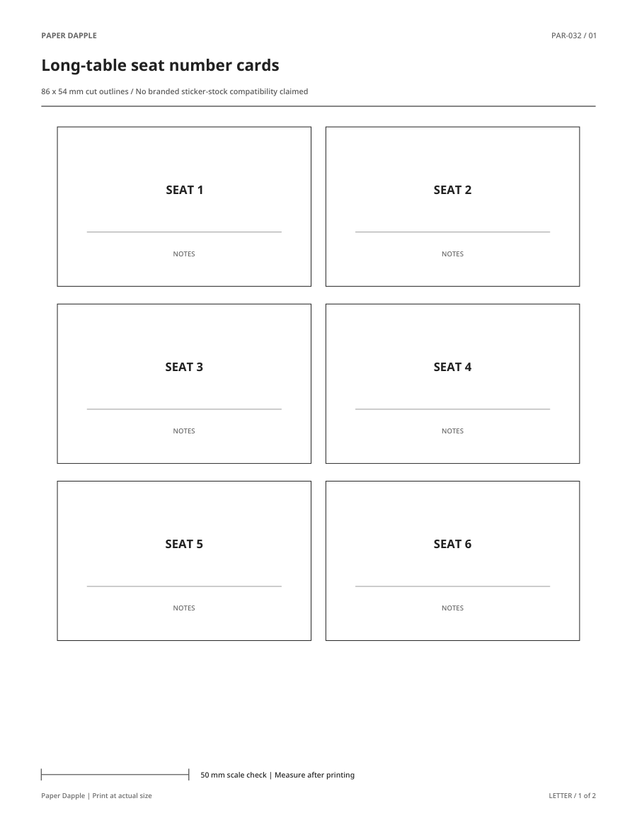 Preview of Long-table seat number cards