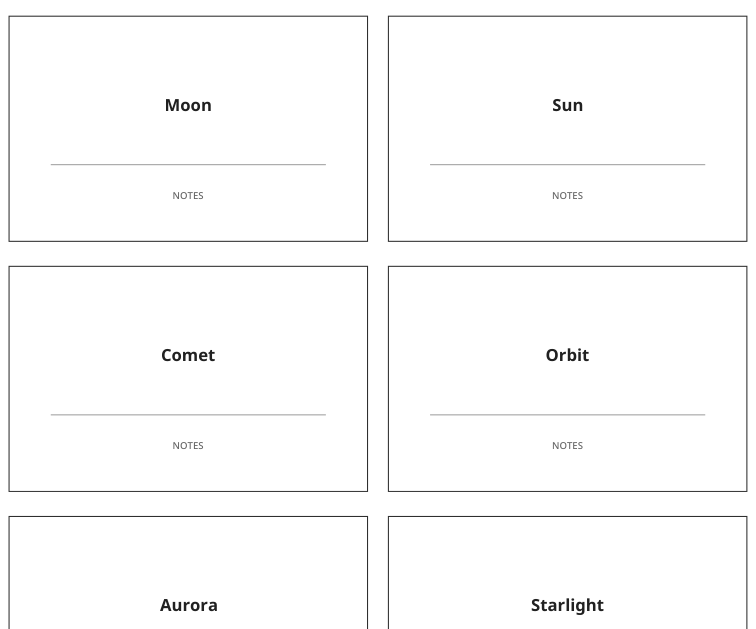 Preview of Celestial table name cards
