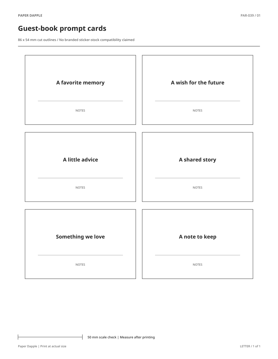 Preview of Guest-book prompt cards