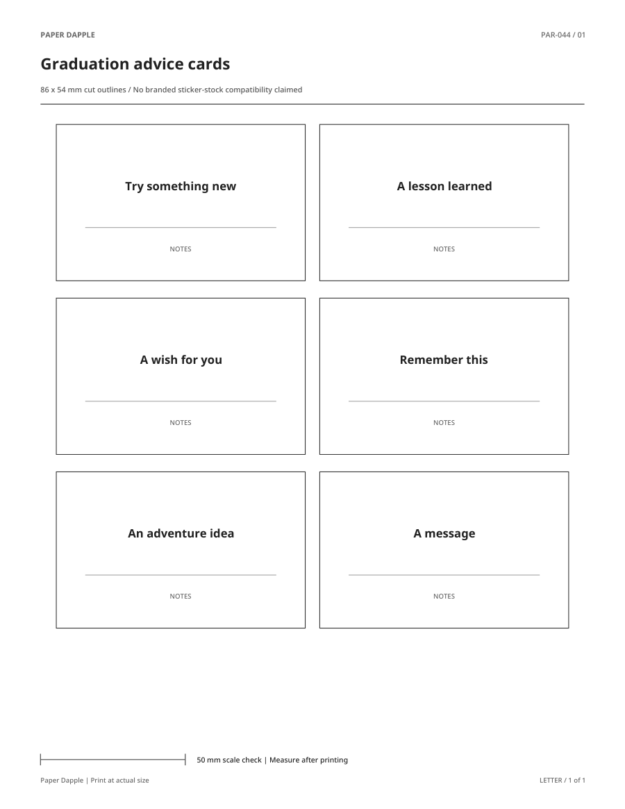 Preview of Graduation advice cards