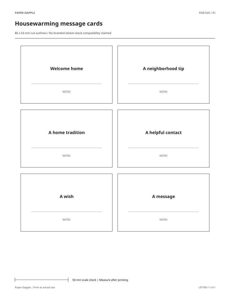Preview of Housewarming message cards