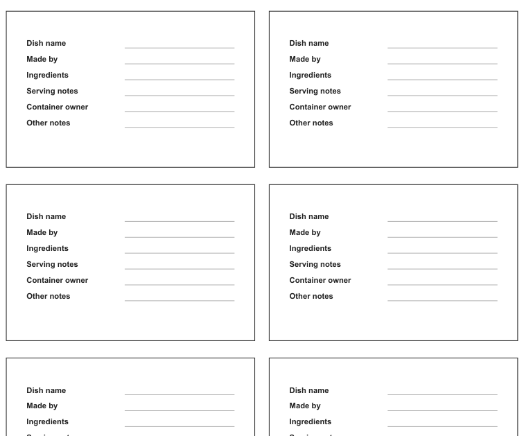 Preview of Buffet ingredient information cards