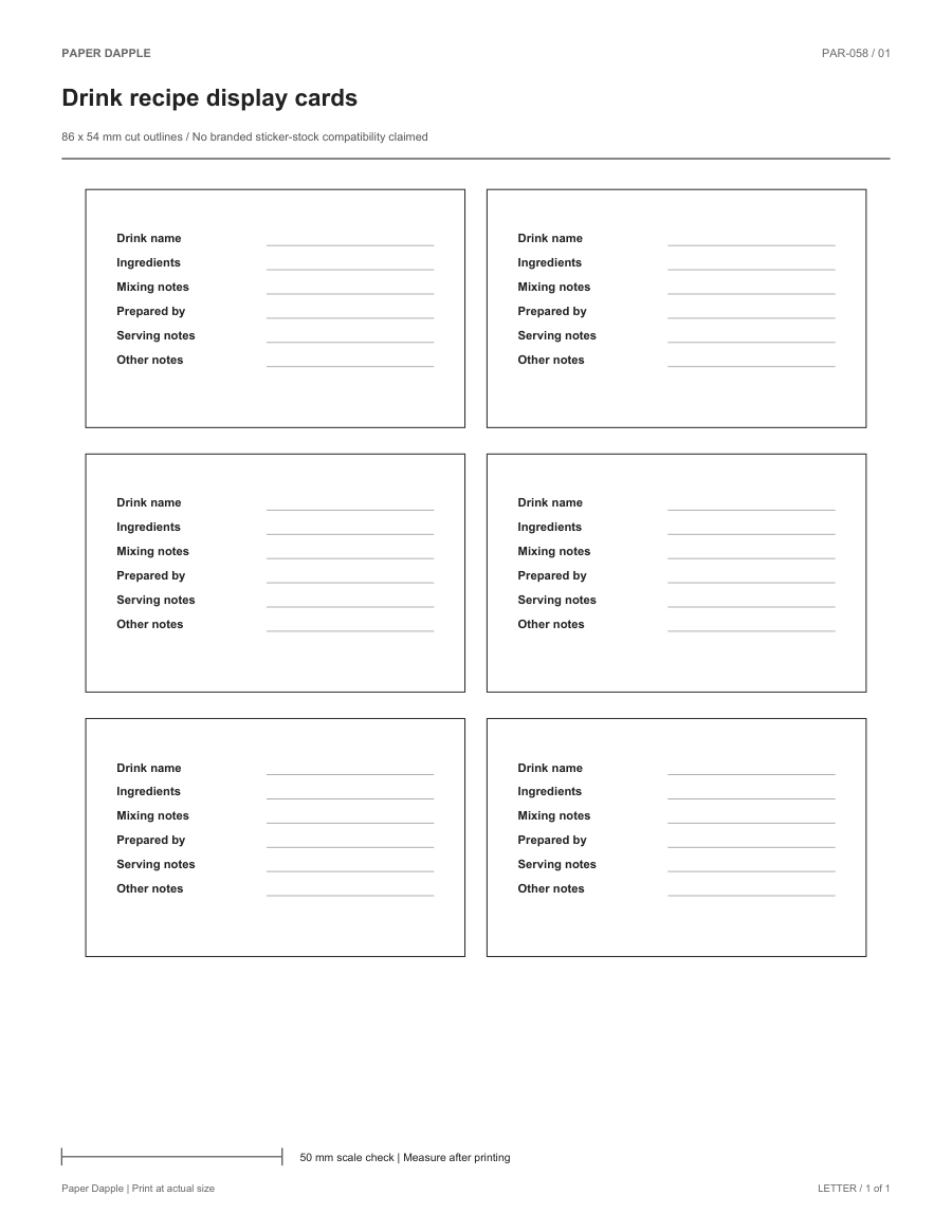 Preview of Drink recipe display cards