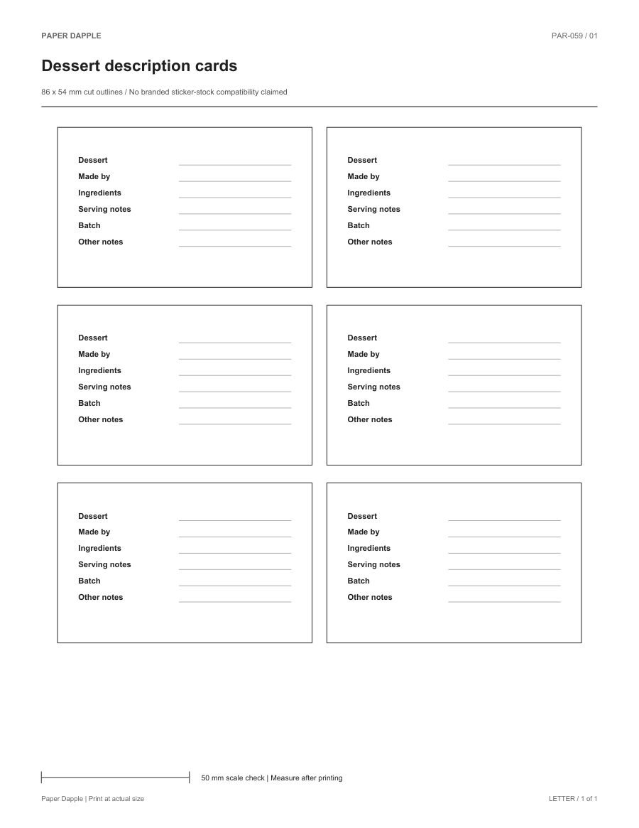Preview of Dessert description cards