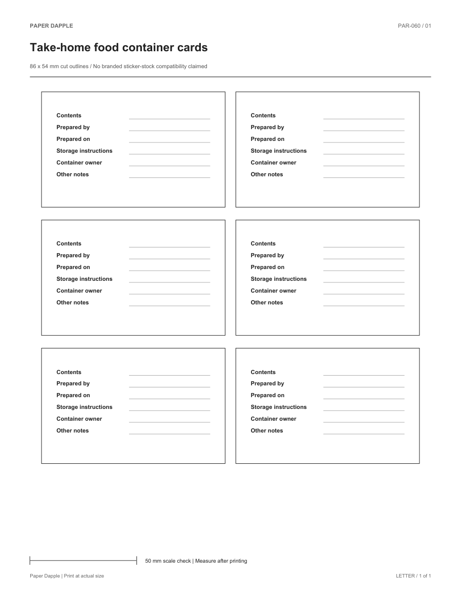 Preview of Take-home food container cards