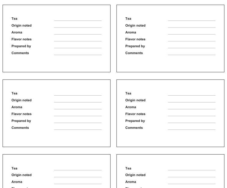 Preview of Tea tasting note cards