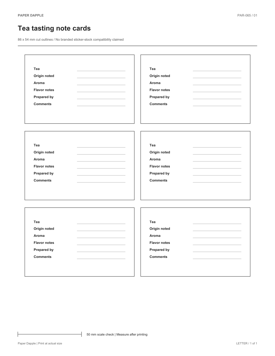 Preview of Tea tasting note cards