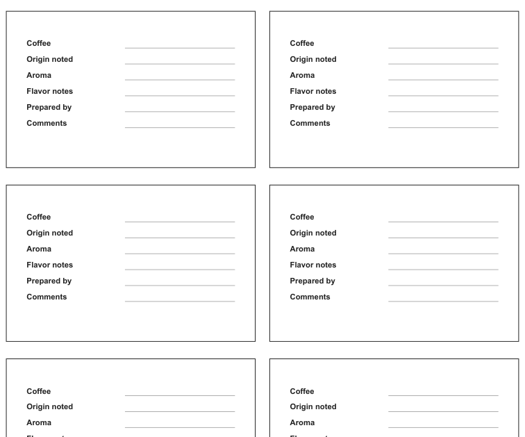 Preview of Coffee tasting note cards