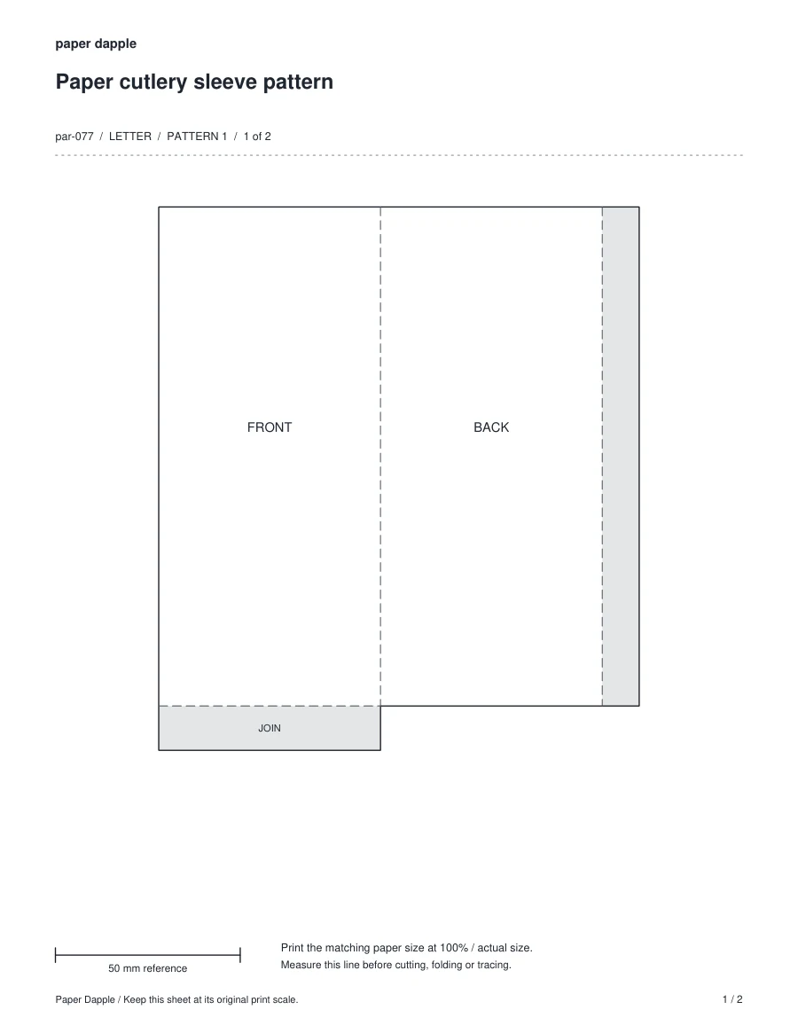 Preview of Paper cutlery sleeve pattern