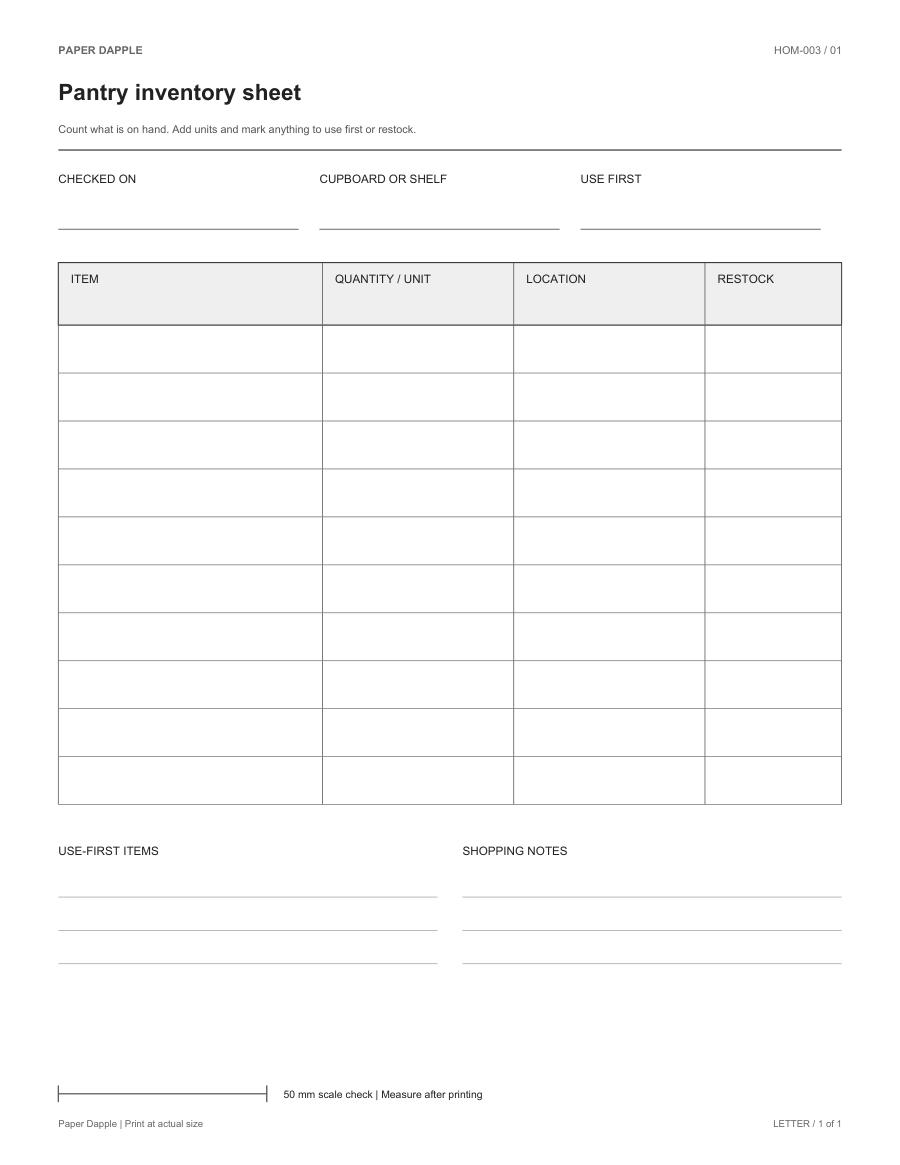 Preview of Pantry inventory sheet