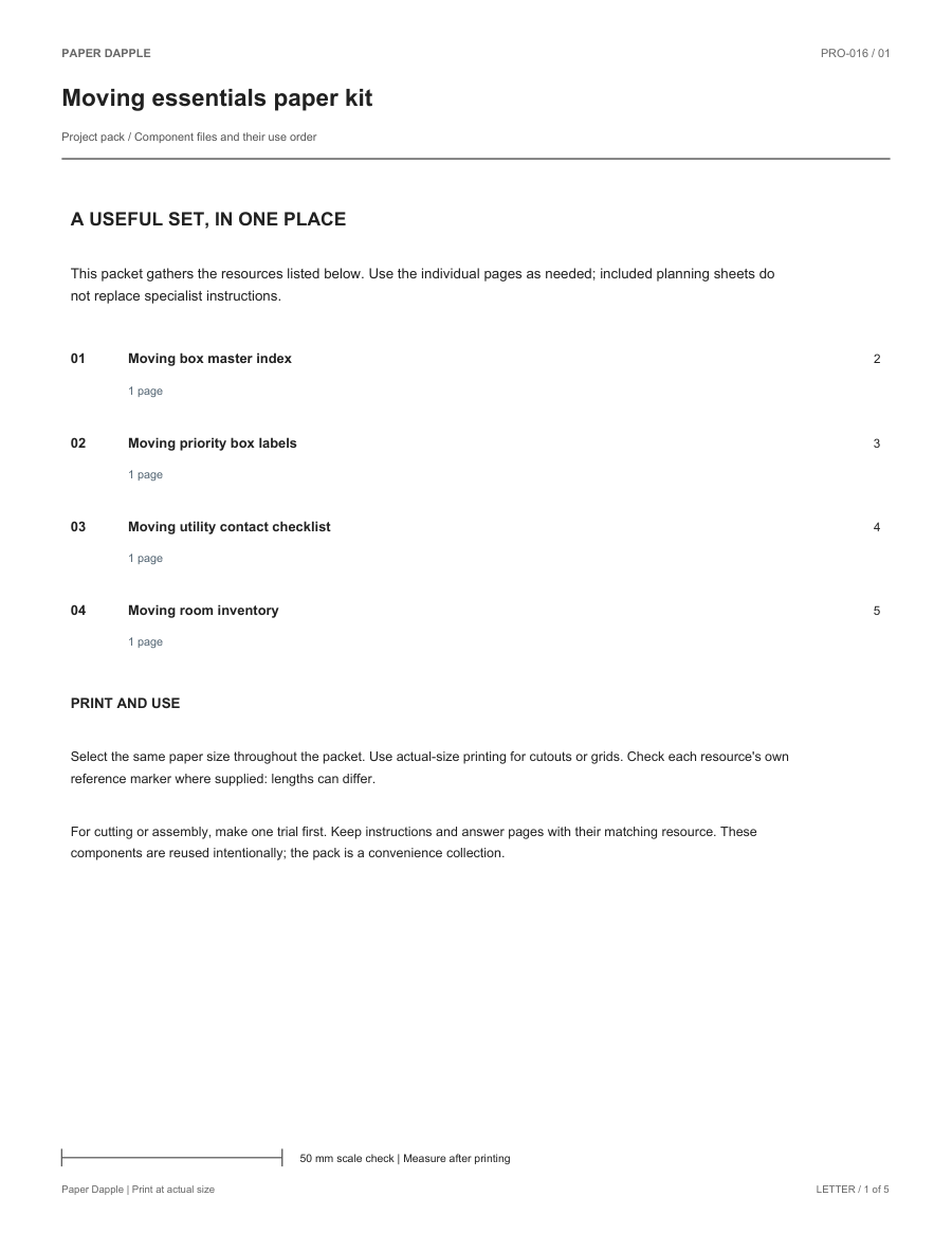Preview of Moving essentials paper kit