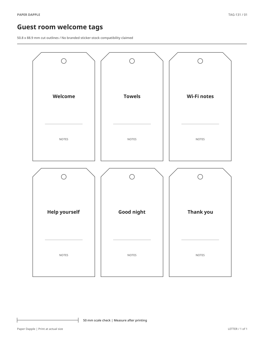Preview of Guest room welcome tags