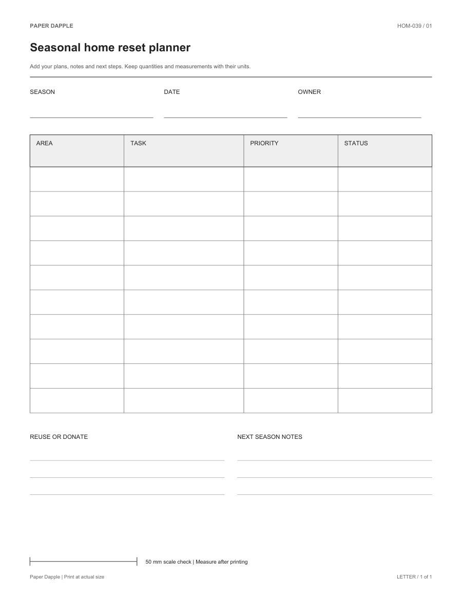 Preview of Seasonal home reset planner