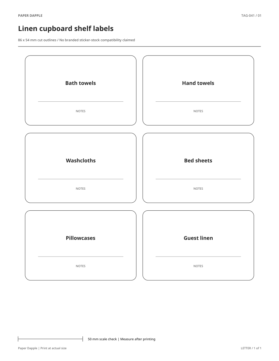 Preview of Linen cupboard shelf labels