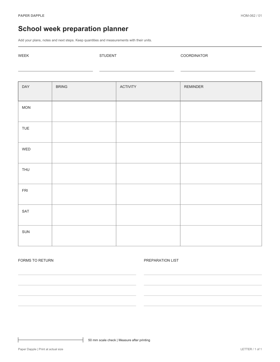 Preview of School week preparation planner