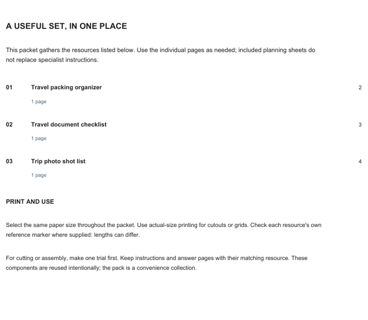 Preview of Travel preparation paper kit