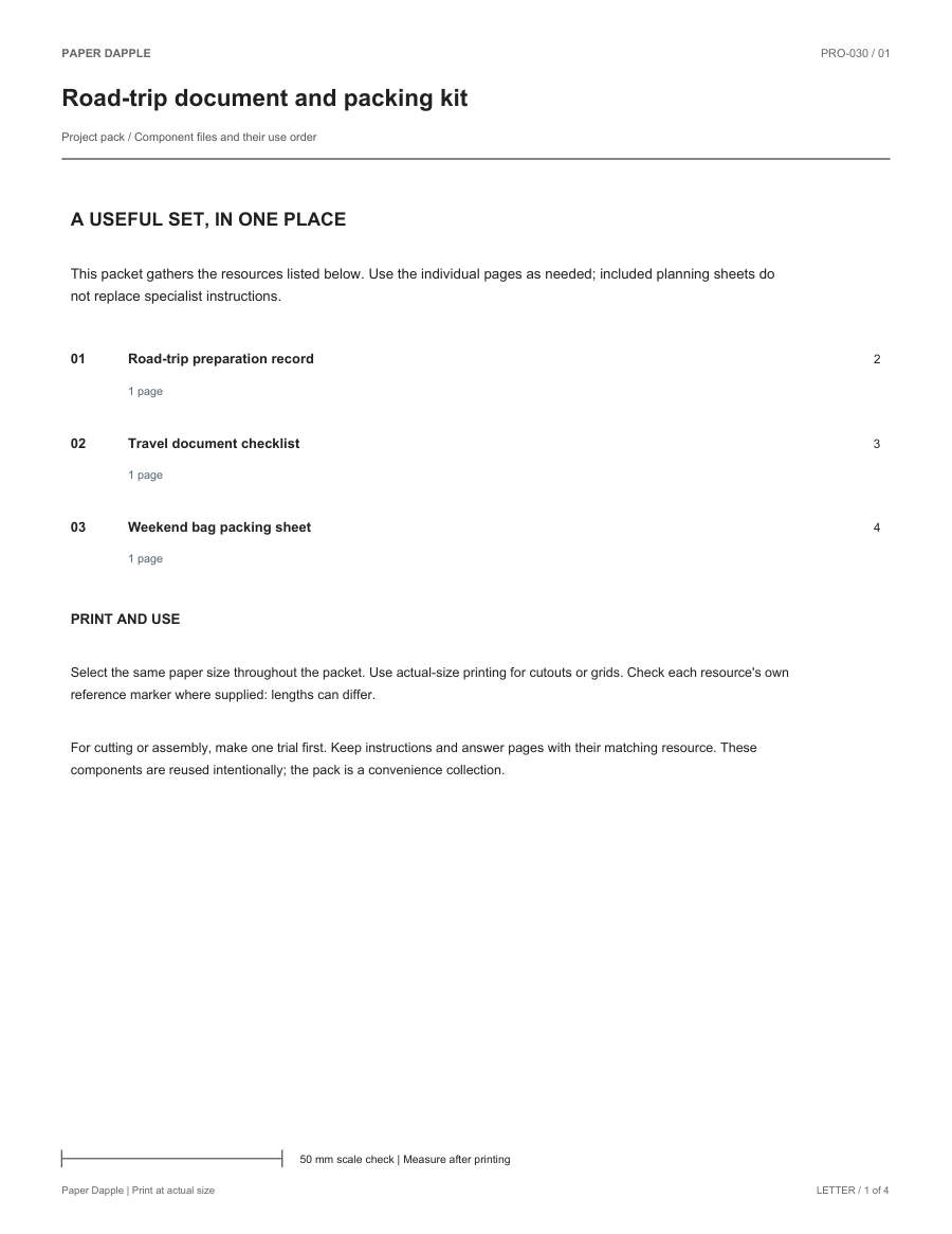 Preview of Road-trip document and packing kit