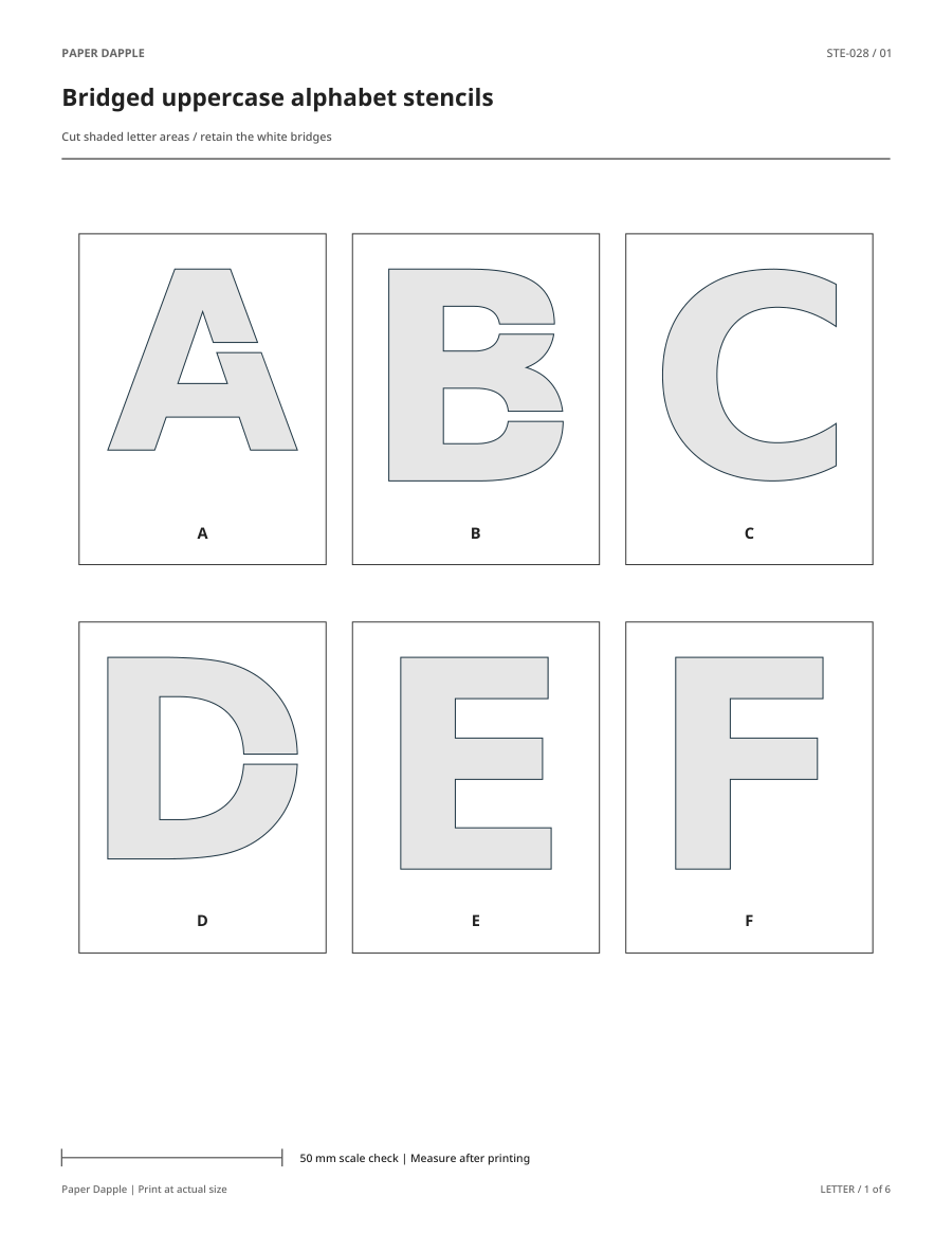 Preview of Bridged uppercase alphabet stencils