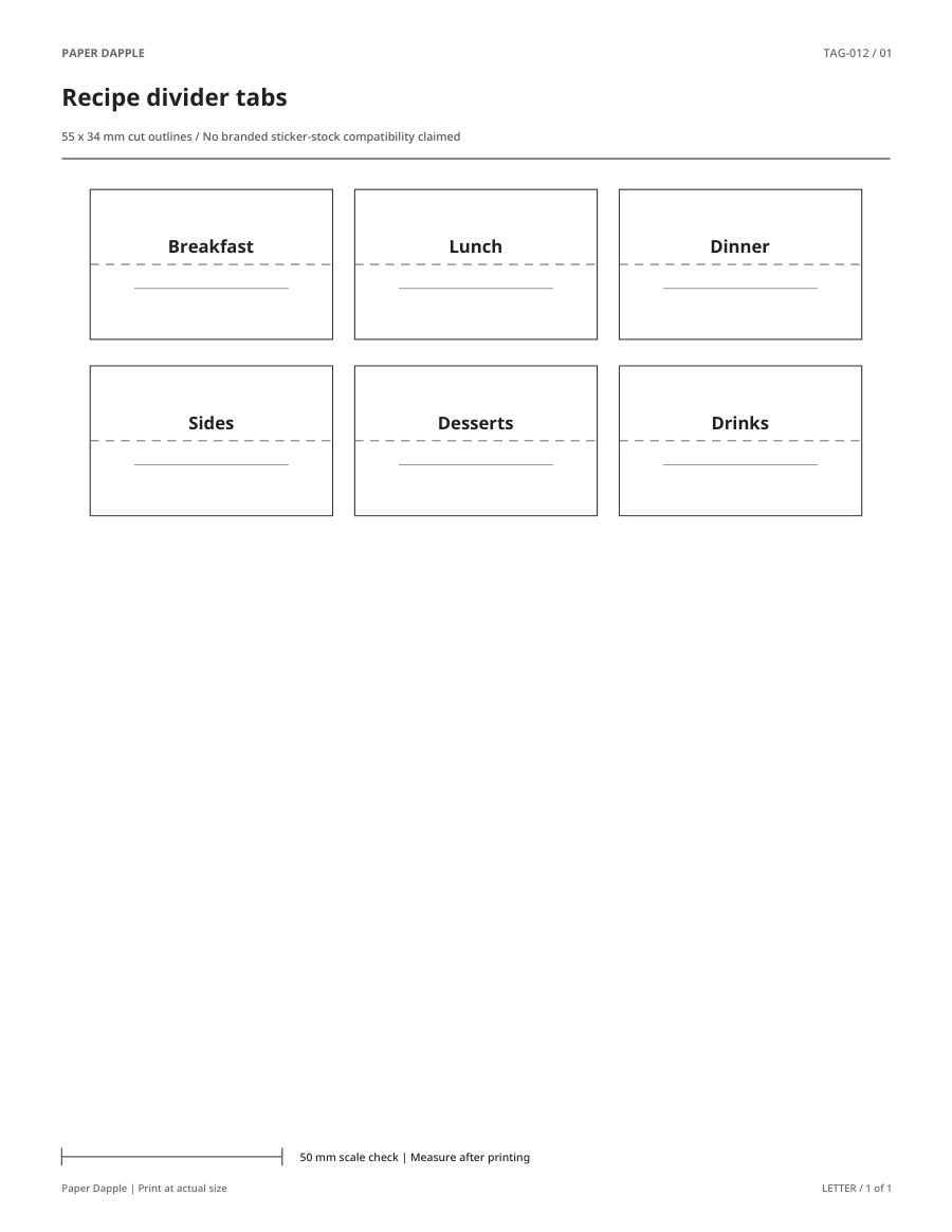 Preview of Recipe divider tabs