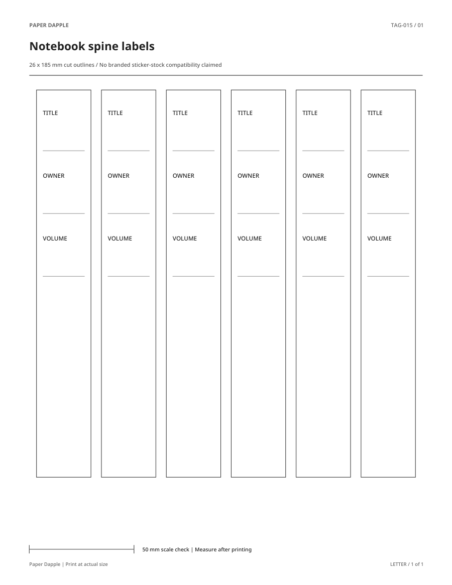 Preview of Notebook spine labels