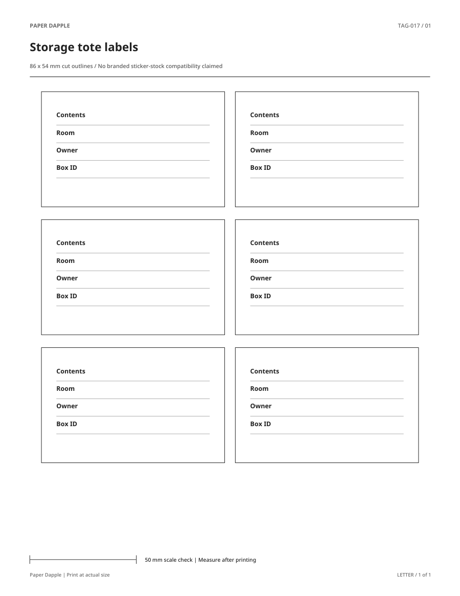 Preview of Storage tote labels
