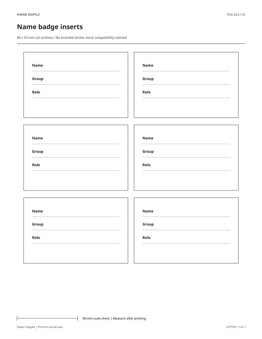 Preview of Name badge inserts