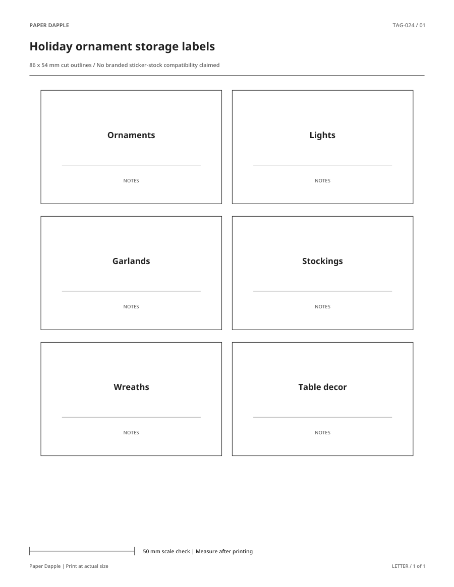 Preview of Holiday ornament storage labels