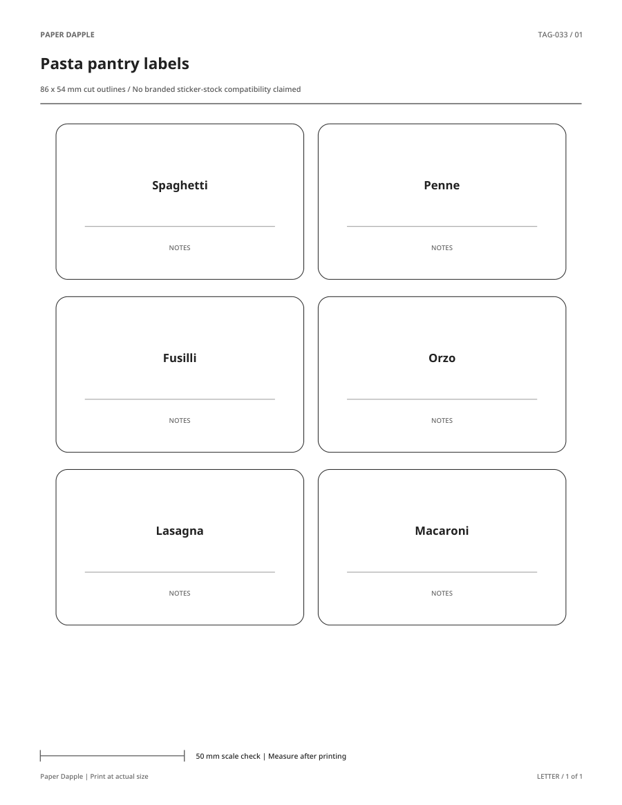 Preview of Pasta pantry labels