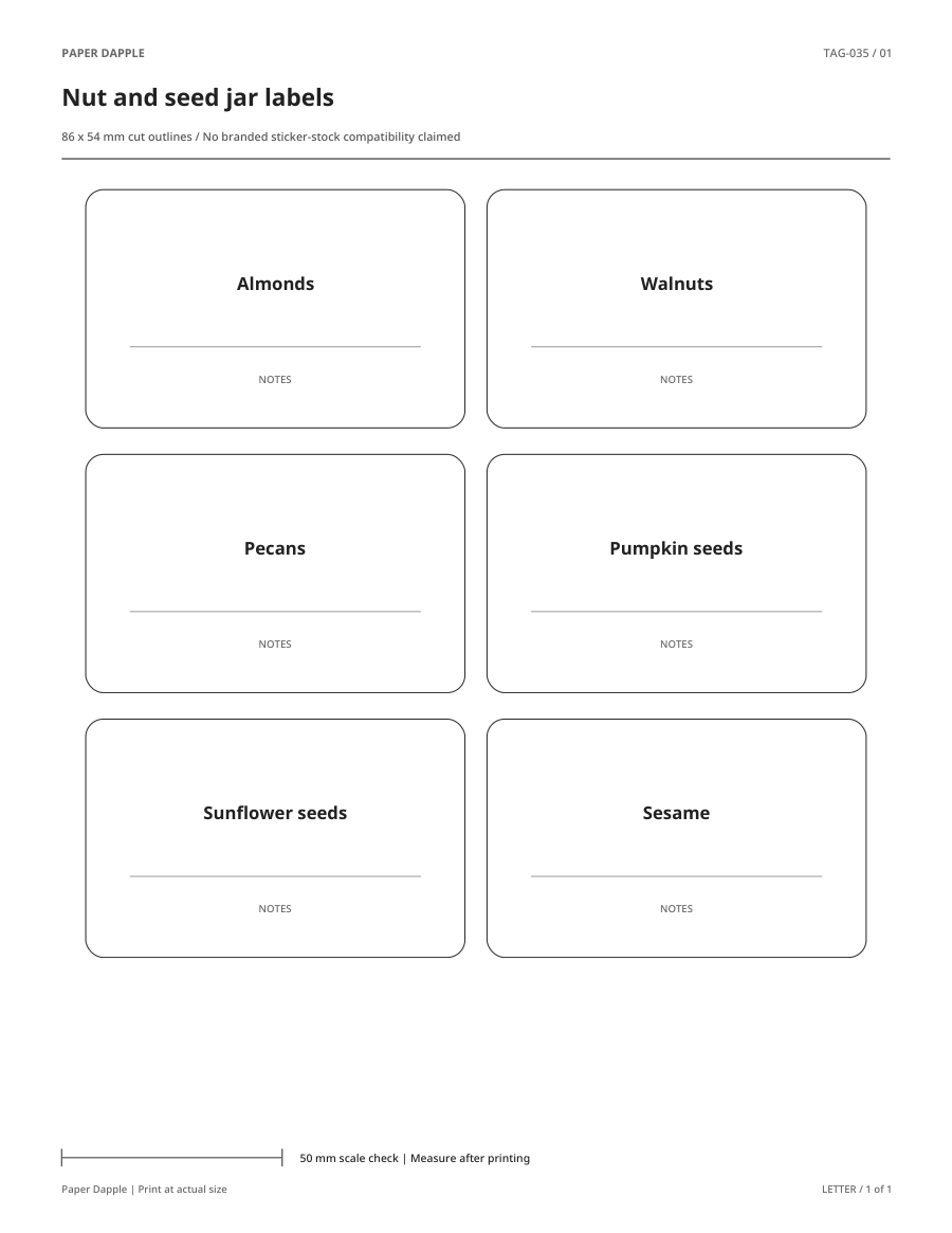 Preview of Nut and seed jar labels
