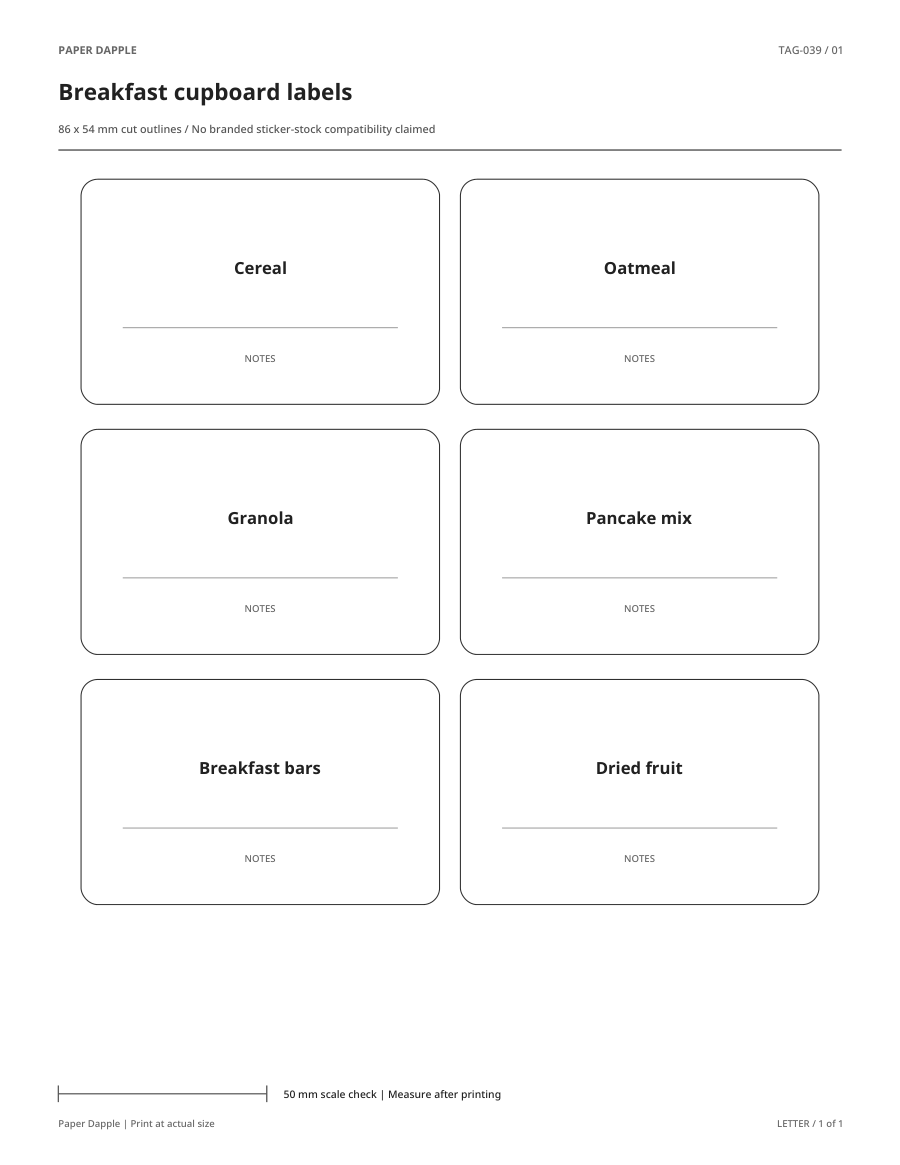 Preview of Breakfast cupboard labels