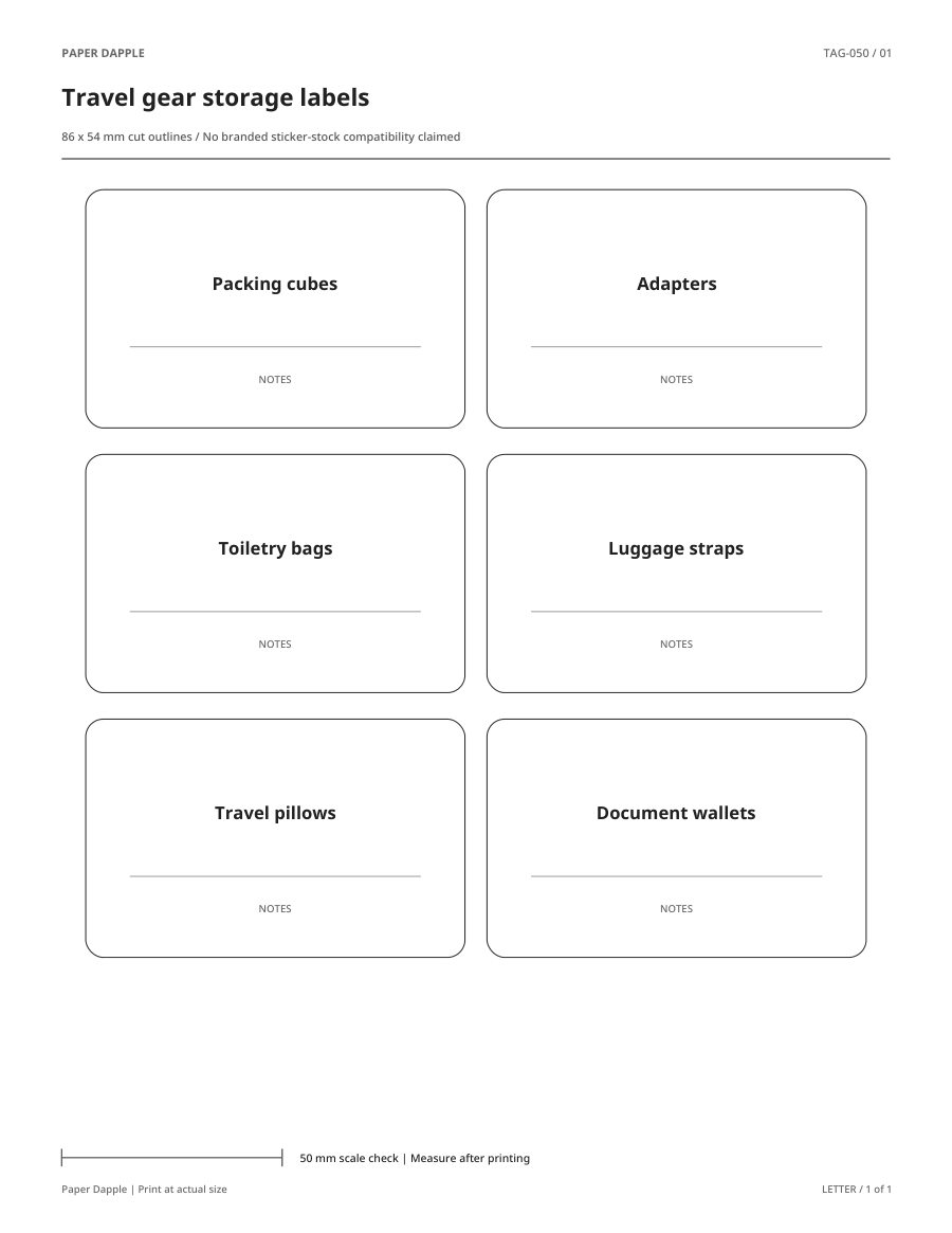 Preview of Travel gear storage labels