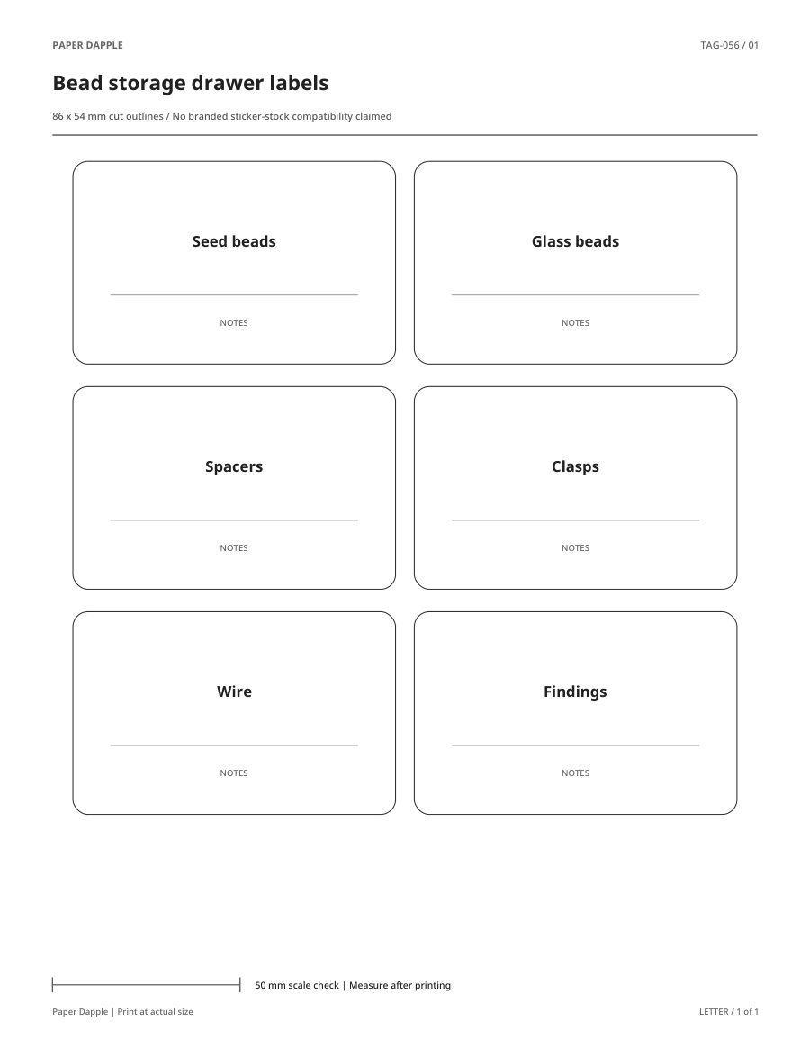 Preview of Bead storage drawer labels